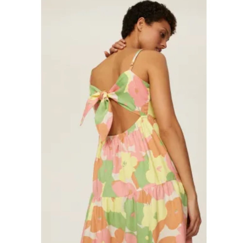 Sanctuary Get Away Dress Floral Sleeveless Strappy Tie-Back Maxi Midi Linen - Picture 4 of 14